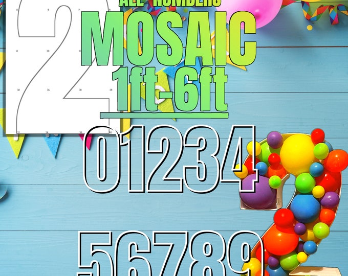 6ft 5ft 4ft 3ft 2ft 1ft Mosaic All 0-9  Numbers from Balloons PDF files with Bonus 6ft Numbers And Instructions Book