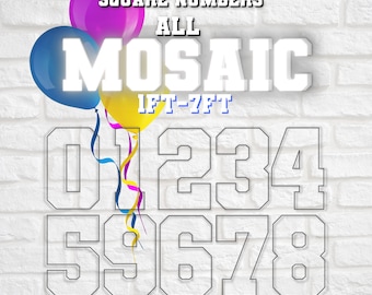 7ft 6ft 5ft 4ft 3ft 2ft 1ft Mosaic All 0-9 Square Numbers from Balloons PDF files with Instructions Book