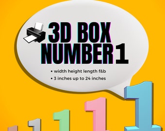 3D Box Number 1 ONE Template PDF Mosaic Number Real 3d Template 3 inch, 6 inch, 9 inch, 12 inch, 18 inch, 24 inch PDF Files Ready To Print