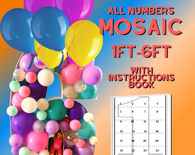 1ft-6ft Mosaic All 0-9  Numbers from Balloons PDF files with Bonus 6ft Numbers - 60 Files Bundle