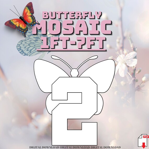 1ft-7ft Mosaic Number 2 Butterfly Mosaic from Balloons, PDF Ready To Print files