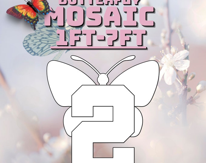 1ft-7ft Mosaic Number 2 Butterfly Mosaic from Balloons, PDF Ready To Print files