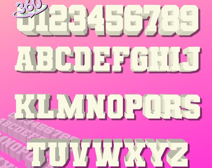 3D Letters, 3D Numbers, A to Z , 0 to 9 and & , Pdf Mosaic , Svg , Dxf Files Box Table Letters and Number Print Files 360 Degree Templates