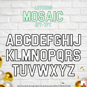 7ft, 6ft, 5ft, 4ft, 3ft, 2ft, 1ft  Mosaic All Letters from Balloons Mosaic Template 1ft thru 7ft Semi Middle Square Box Letters