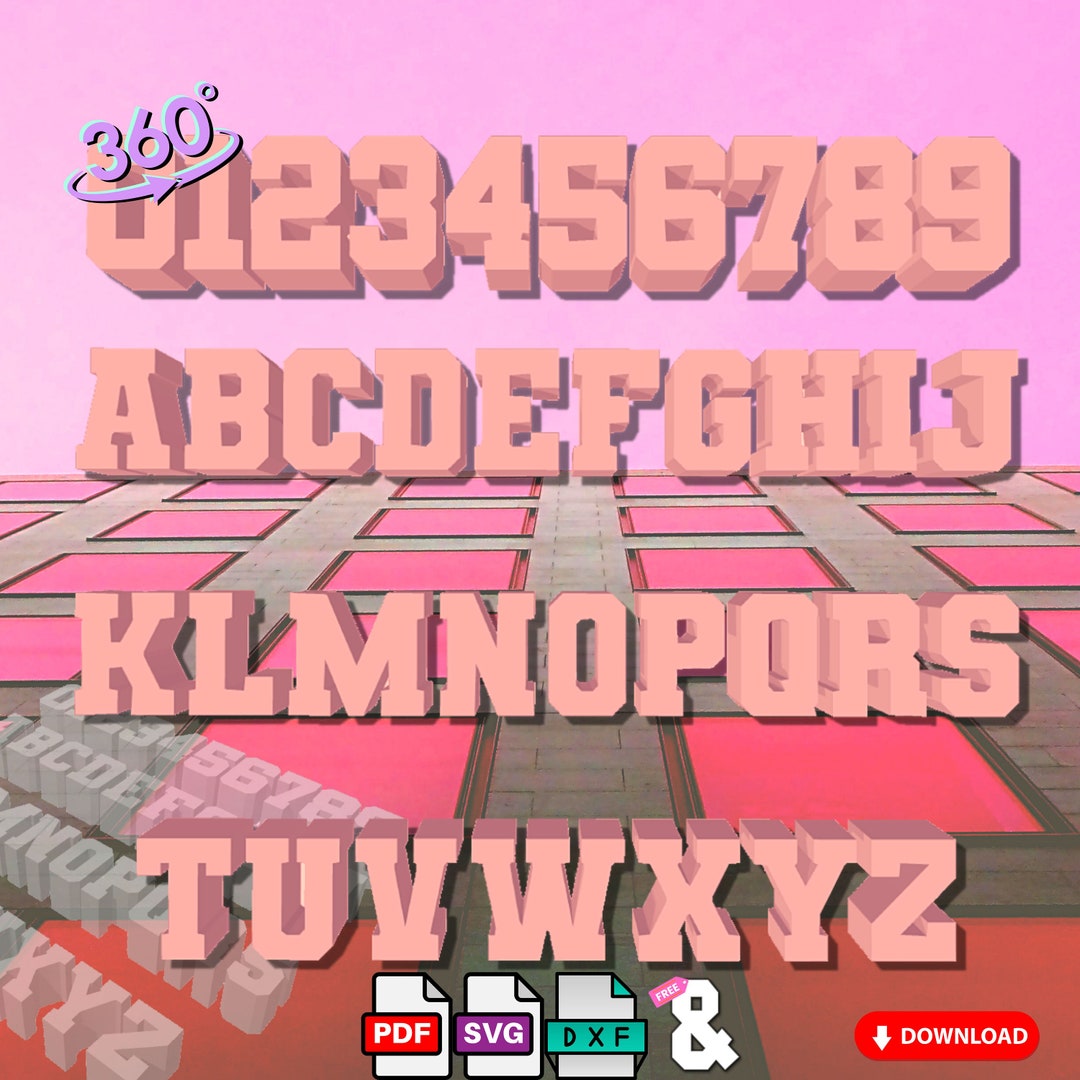 3D Letters, 3D Numbers, A to Z , 0 to 9 and & , Pdf Mosaic , Svg , Dxf
