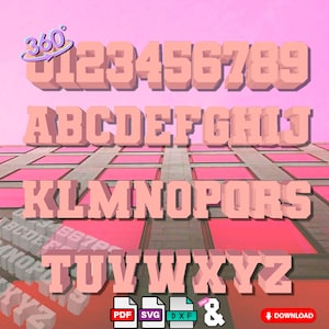 Litery 3D, Cyfry 3D, A do Z, 0 do 9 i &, Mozaika PDF, Pliki SVG, Pliki Dxf Tabele liter i liczb Pliki do druku Szablony 360 stopni