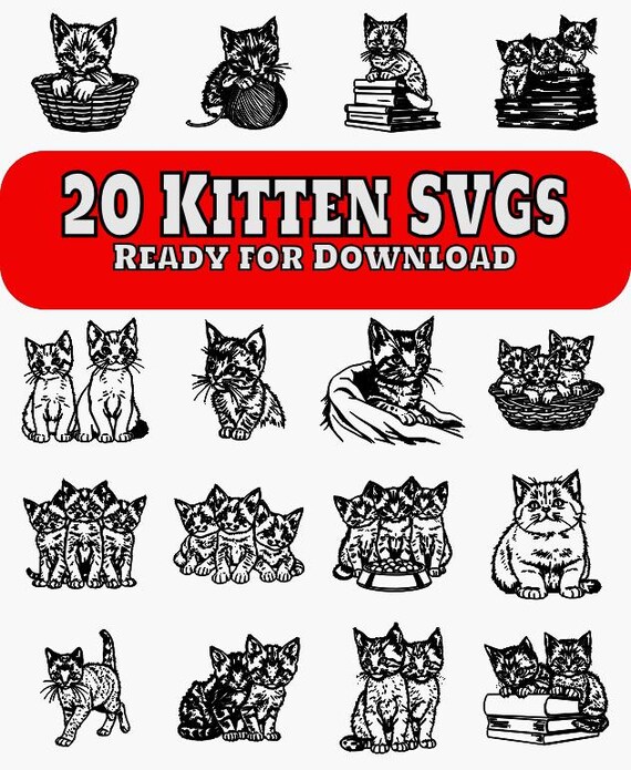 Cute Kitten SVG Bundle: 20 Kitten Illustrations (digital Download