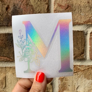 Monogram met gepersonaliseerde bloemstickers, vinylstickers voor bekers, waterflessen, laptop, notitieboekjes, mokken, auto's en meer | Gratis verzending
