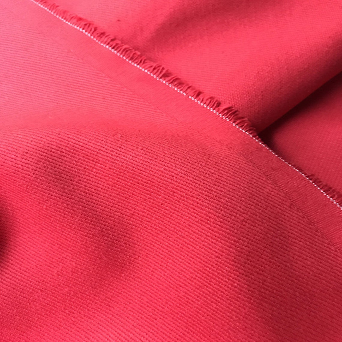 Washed Denim Fabric Red Cotton Denim Fabric By the half yard | Etsy