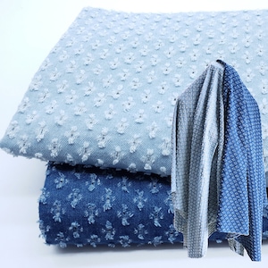 Hole Washed Denim Fabric, Retro Clothing Design Fabric, By The Half Yard