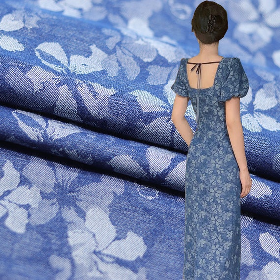 Retro Jacquard Denim, Washed Denim Fabric, Soft Stretch