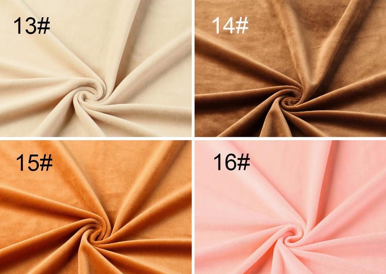 K&ouml;nnte beinhalten: Vier Stoffmuster in verschiedenen Farben: Beige, Braun, Orange und Rosa. Der Stoff ist weich und samtig.