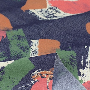 Big Lip Pattern Denim Fabric, Washed Denim Fabric, Tie-dye Denim Fabric,By the half yard