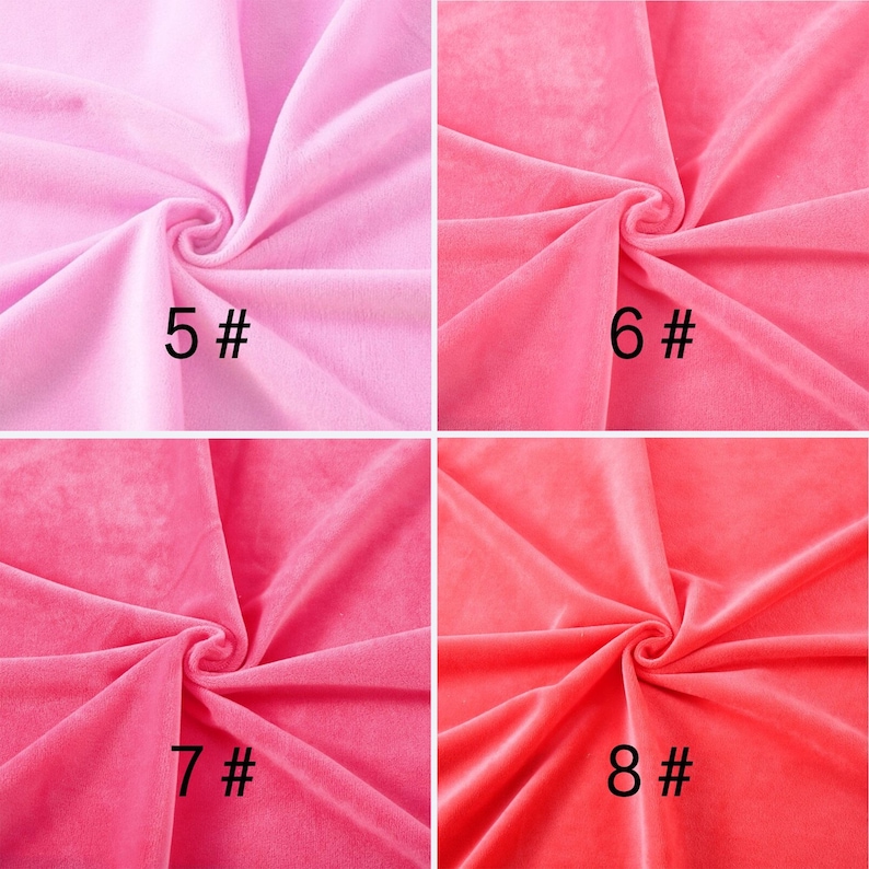 May include: A four-panel grid of soft fabric swatches in varying shades of pink. The top left is light pink labeled 5#, top right is medium pink labeled 6#, bottom left is dark pink labeled 7#, and bottom right is coral pink labeled 8#.