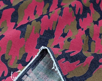 Tessuto denim con motivo mimetico, tessuto denim lavato, tessuto denim tie-dye, a mezzo metro