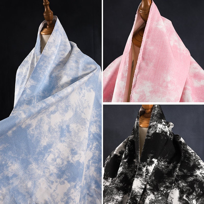 Ink-Style Tie-Dye Denim Fabric, Clothing Design Denim Fabric, By The Half Yard