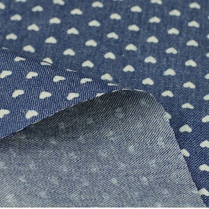 Pure Cotton Washed Denim Fabric, Small Love Pattern Denim Fabric, By The Half Yard
