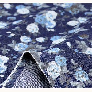 Rose Pattern Denim Fabric, Clothing Design Denim Fabric,By the half yard