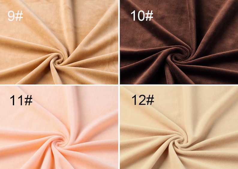 K&ouml;nnte beinhalten: Vier Stoffmuster in verschiedenen Farben: Beige, Braun, Hellrosa und Creme. Die Muster sind mit den Nummern 9, 10, 11 und 12 gekennzeichnet.