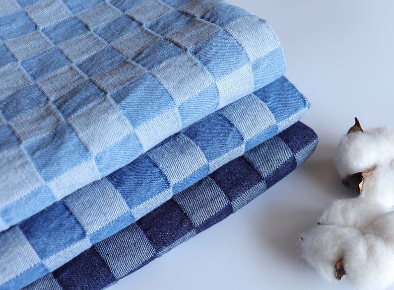 Plaid Washed Denim Fabric Designer Denim Fabricby the Half Etsy