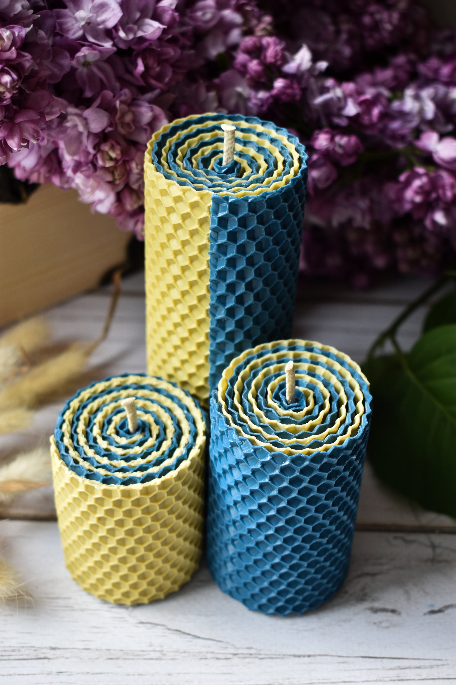 Stand With Ukraine Candles Ukrainian Blue and Yellow National Flag