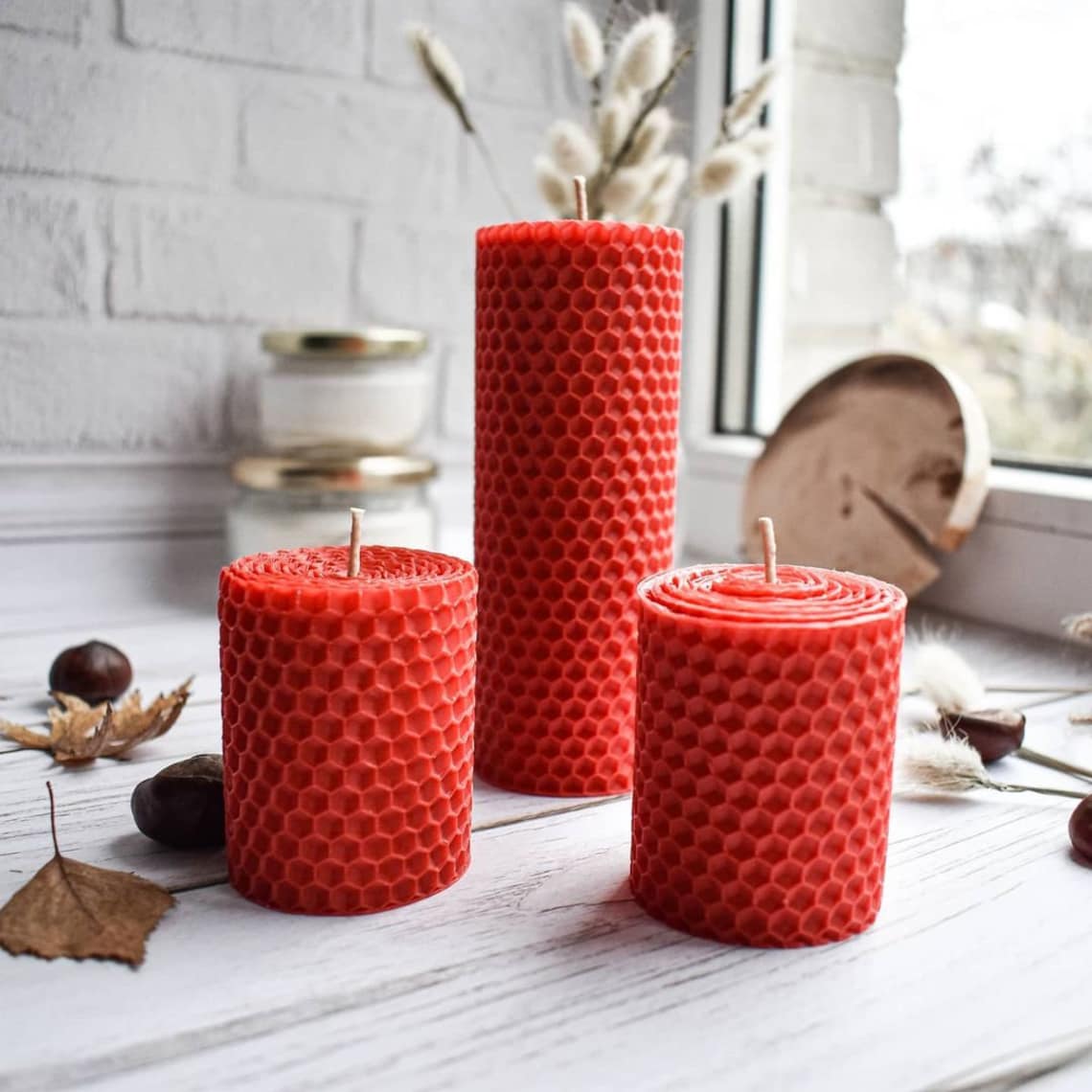 Beeswax Pillar Candles Set of Handrolled Beeswax Candles Etsy