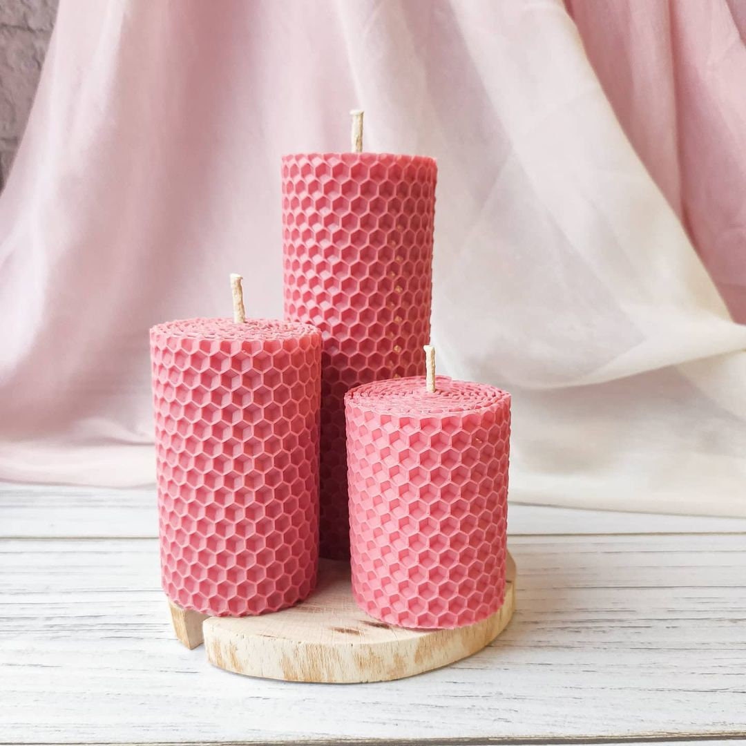Beeswax Pillar Candles Set of Handrolled Beeswax Candles Etsy