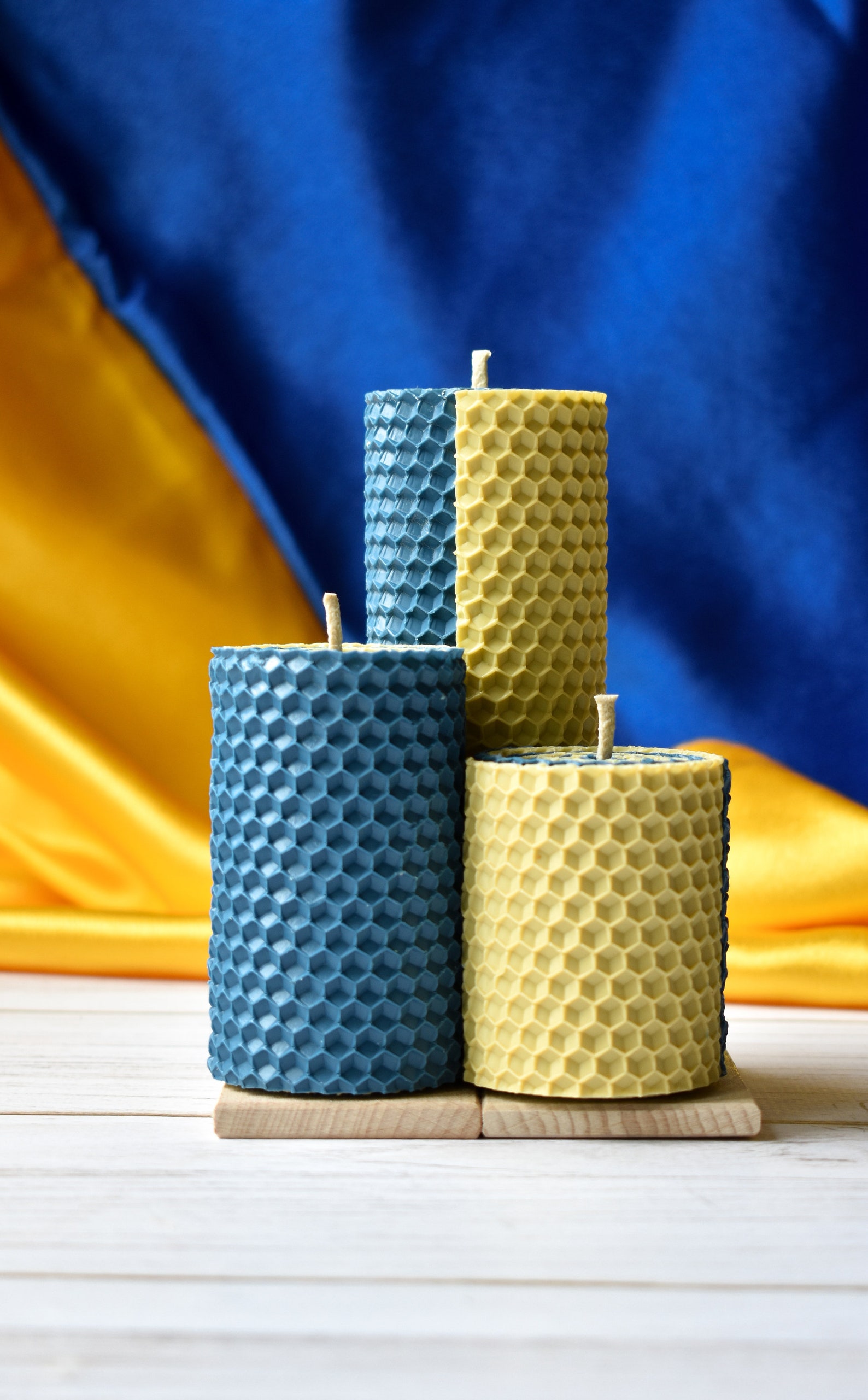 Stand With Ukraine Candles Ukrainian Blue and Yellow National Flag