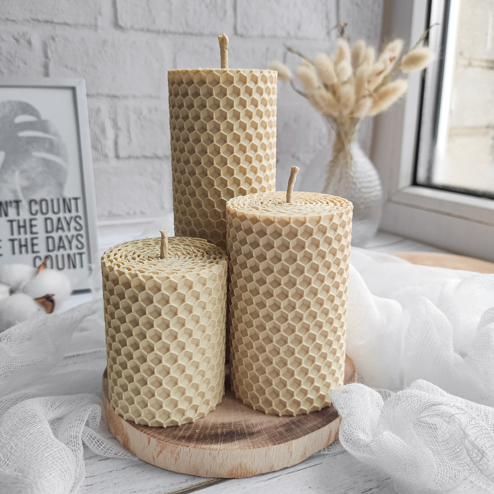 Beeswax Pillar Candles Set of Handrolled Beeswax Candles Etsy