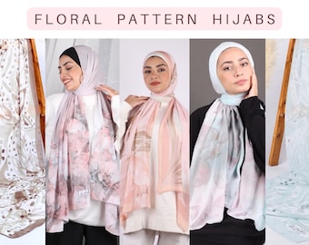 Hijab/chal de gasa con estampado floral de primera calidad, bufanda, velo, pañuelo musulmán para la cabeza, hijab de lujo, ligero, suave, estampado