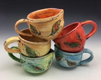 Pitcher, ceramic, hand painted, dishwasher safe, oven safe, perfect for beverages or sauces or syrups! Functional clay art!