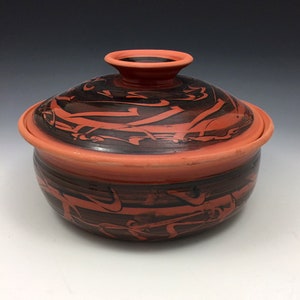 Casserole, ceramic, hand painted, dishwasher and oven safe, perfect for baking, serving, and storing.  Functional clay art!