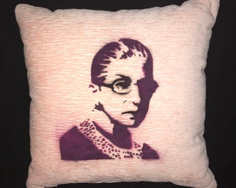 Custom Ruth Bader Ginsburg PINK MAGENTA Soft Cotton Velvet Velour Feel 17x17 Indoor Throw Pillow one of a kind Nororious RBG