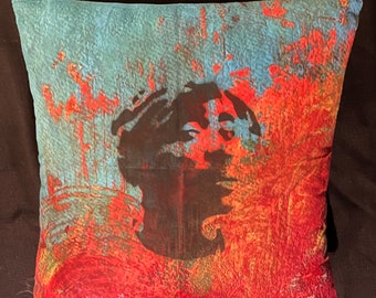 Custom TUPAC SHAKUR Soft Abstract Colorful Velvet Turquoise Orange 16x16 INDOOR Throw Pillow rap icon