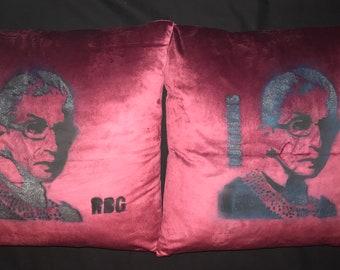 Custom Ruth Bader Ginsburg NOTORIOUS RBG Soft Velvet Wine Red Crimson 18x18 INDOOR Throw Pillow