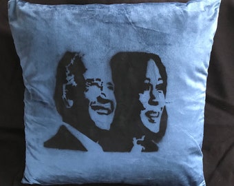 Almofada decorativa personalizada JOE BIDEN Kamala Harris em veludo azul macio, 45x45 cm, para uso interno, peça única.