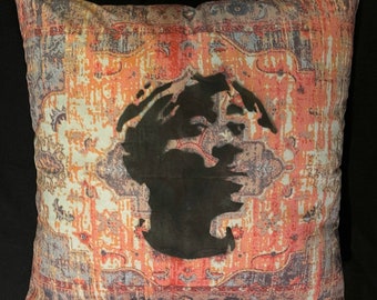 Custom TUPAC SHAKUR Soft Bohemian Red Rust Orange Vintage Carpet Design 16x16 INDOOR Throw Pillow rap icon