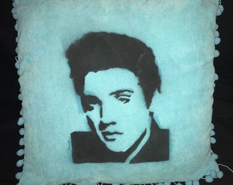 Custom ELVIS Presley BABY BLUE Ball Fringe Tassel Soft Cotton 17x17 Throw Pillow one of a kind