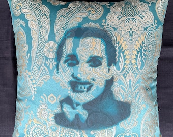 Custom DAVE VANIAN The Damned Teal Gold Soft Satin Victorian Floral 18x18 INDOOR Throw Pillow