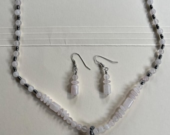 Beautiful Victorian Light Rose Pink Quartz Dark Hematite 20" clasp Pendant Necklace Earrings set Gemstone Jewelry HANDMADE by MOM