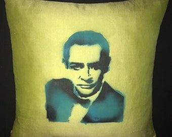 Custom SEAN CONNERY James Bond 007 Secret Agent Light Sage Green hint of Gold 18x18 INDOOR Throw Pillow one of a kind Movie Icon
