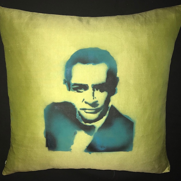 Custom SEAN CONNERY James Bond 007 Secret Agent Light Sage Green hint of Gold 18x18 INDOOR Throw Pillow one of a kind Movie Icon