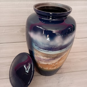 Lovely Beach Blue Cremation Urn for Human Ashes, Adult Funeral Urn Handcrafted Lovely Beach Blue Cremation Urn) Free Shipping