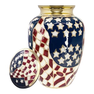 Cremation Urn for Human Ashes Patriotic Flag Large Adult Urns For Cremation Ashes In Home, For up to 200 lb Person