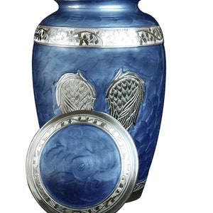 Urn for Ashes Urn for Human Ashes Angel Wings Adult Funeral Cremation Urn Metal Large Urn With FREE Velvet Bag Royal Blue Urn