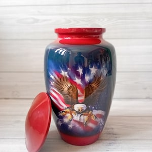Crematie-urn met Amerikaanse vlag voor menselijke as, urnen voor volwassenen, Amerikaanse vlag, Urnen voor menselijke as op volledige grootte,