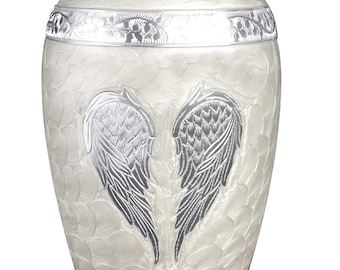 White Angel Wings Cremation Urn for Ashes: Adult Funeral Urn with Velvet Bag