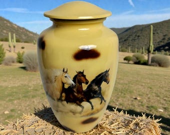 Urna de cremación para adultos con forma de caballo corriendo y bolsa de terciopelo