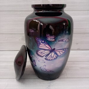 Lovely Butterfly Cremation Urn for Human Ashes, Adult Funeral Urn Handcrafted 10.5 x 6.5 “, Black Butterfly Cremation Urn