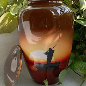 Handcrafted Cremation Urn for Ashes - Keepsake Memorial Cremation Urn For Human Ashes Brown Fisherman Urn With